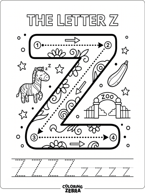 A tracing Z with dotted lines and arrows