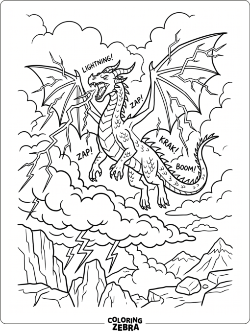 A dragon crackling with lightning over storm clouds