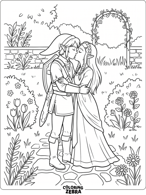 Link and Zelda sharing a kiss