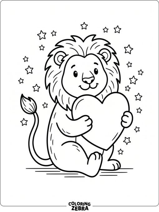 A lion holding a heart for Valentine’s Day