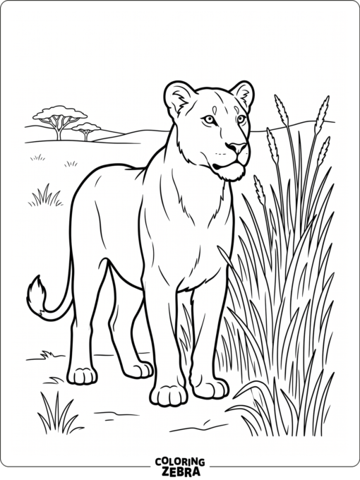 A lioness standing in tall grass
