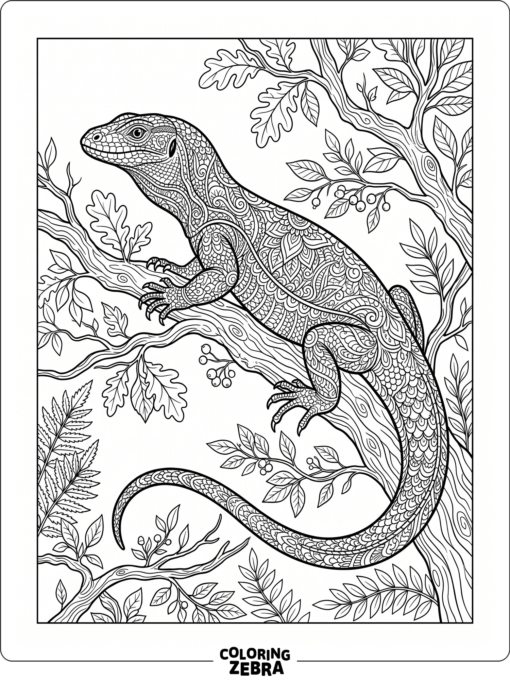 A detailed lizard on branches with patterned scales