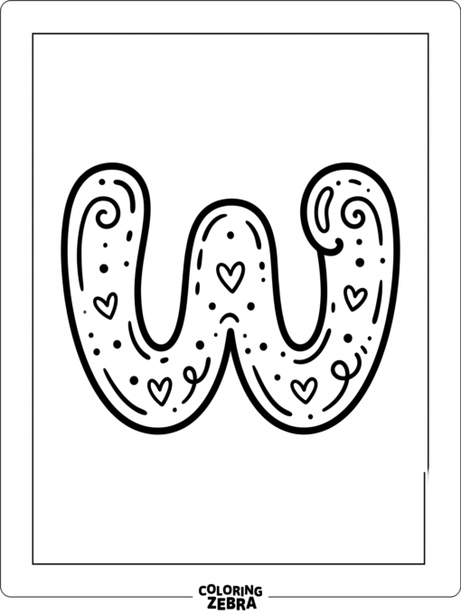 A rounded lowercase w with dots and hearts