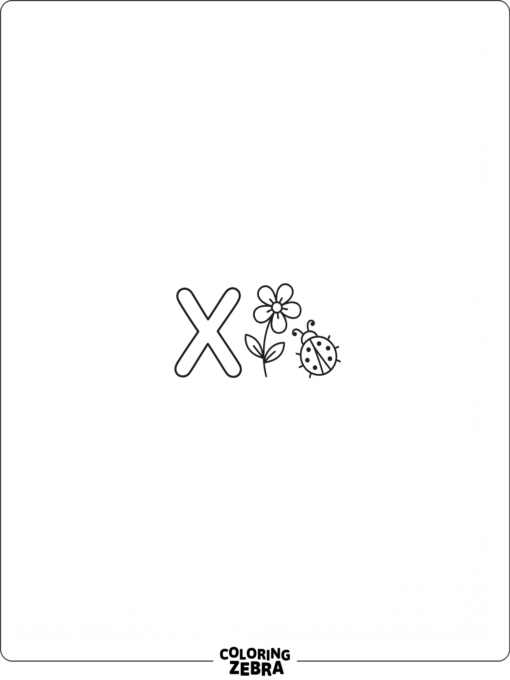 A small lowercase x with a flower and ladybug