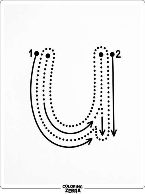 A lowercase u with tracing dots and arrows