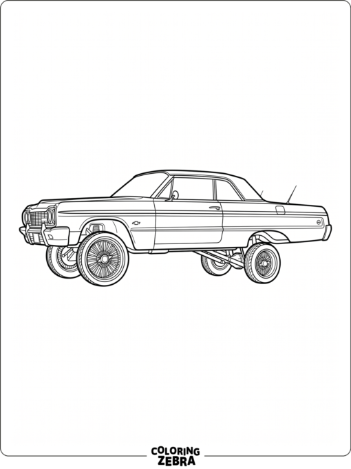 Side view of a lowrider car with chrome wheels