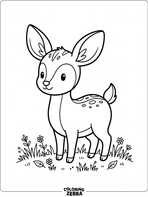 A small deer with big ears standing in grass