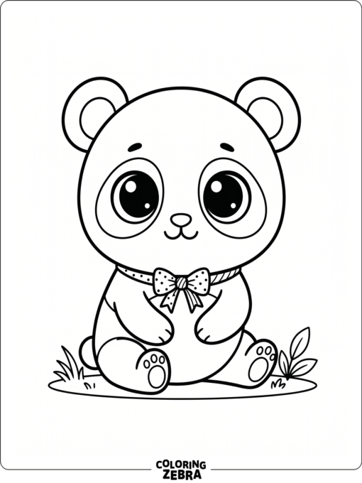 A mini panda with a bow collar and big eyes