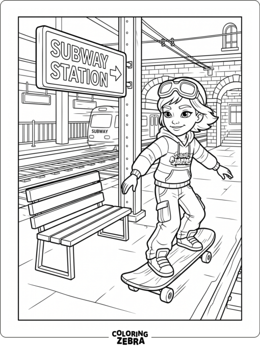 Lucy from Subway Surfers skating near the station