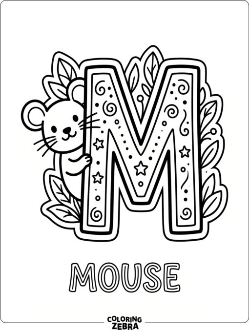 A mouse peeking from behind the letter M