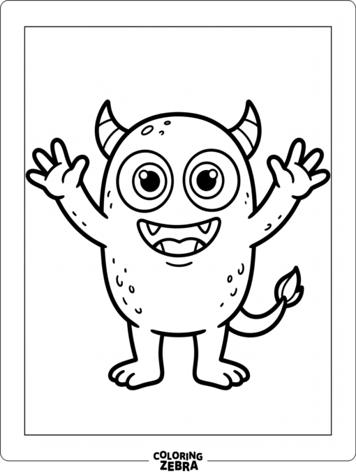 A friendly monster with big eyes and tiny horns