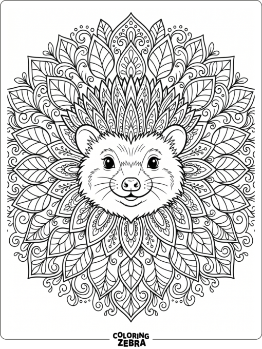A hedgehog face with mandala-style petals