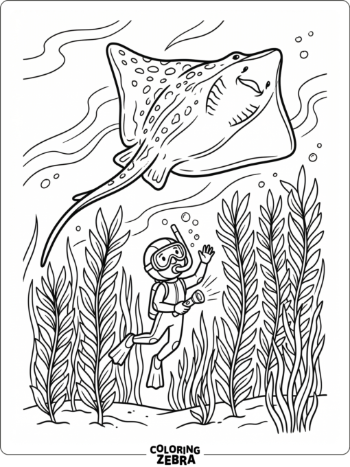 A giant stingray swimming over a diver