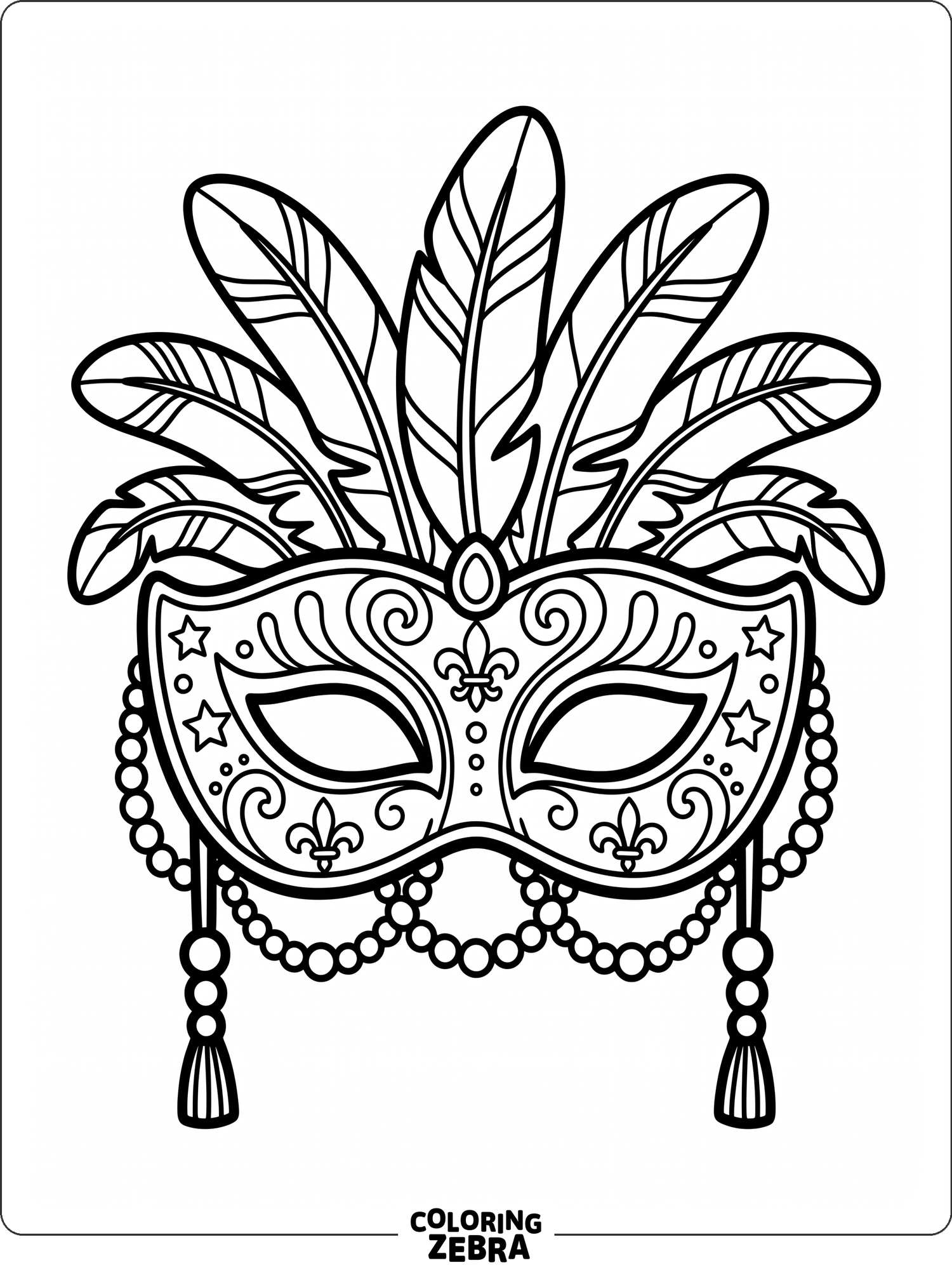 Decorative mask with feathers and beads on a simple background