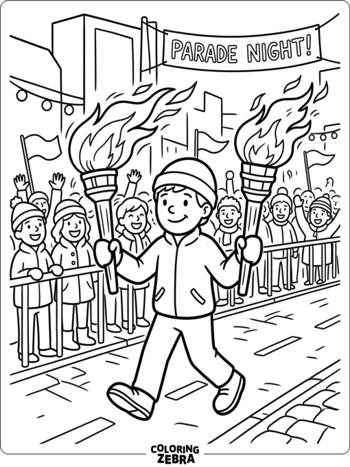 A person carrying flambeaux torches in a parade