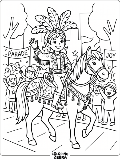 A horseback rider in a parade costume with feathers