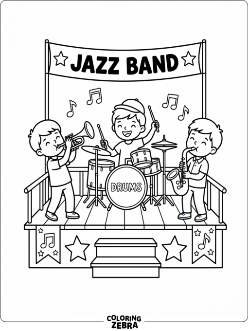 A jazz band with trumpet, drum, and saxophone