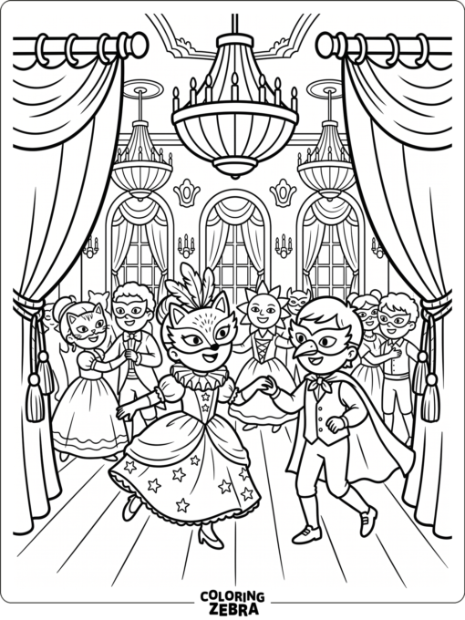 Masked dancers at a masquerade ball