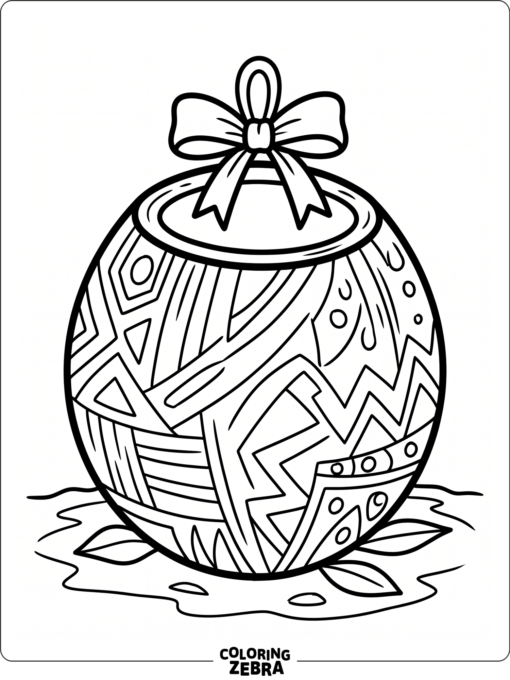 A decorated Zulu coconut with patterns and ribbon