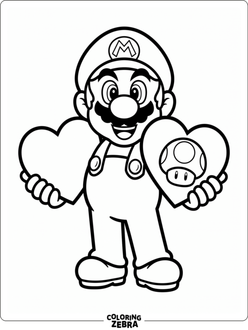 A game hero holding hearts and a mushroom