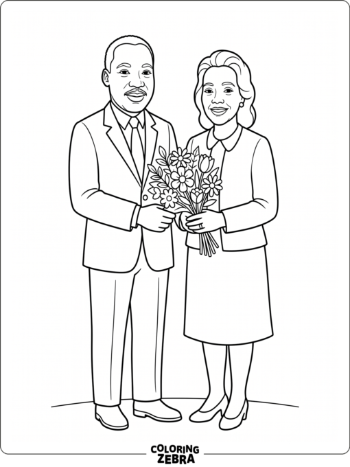 Martin Luther King Jr. and Coretta Scott King with flowers