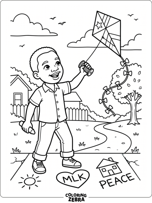 Young Martin Luther King Jr. with a kite and chalk