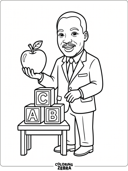 Martin Luther King Jr. with apple and blocks