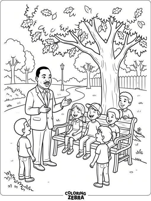 Martin Luther King Jr. with children in a park