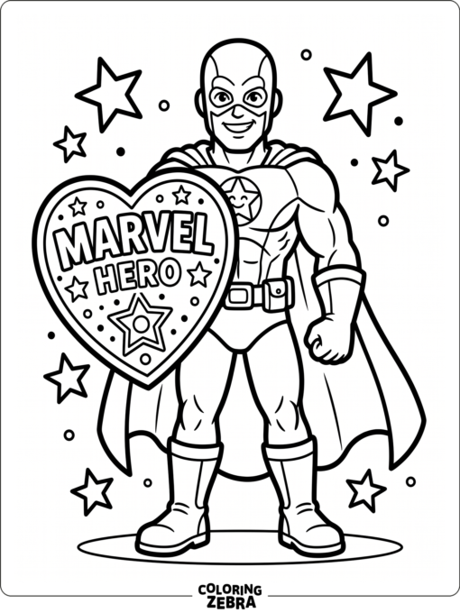 A superhero holding a heart shield