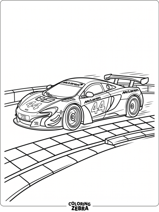 McLaren race car on a checkered track