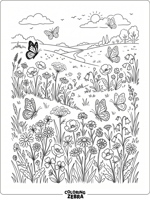 Wildflowers scattered through a grassy meadow
