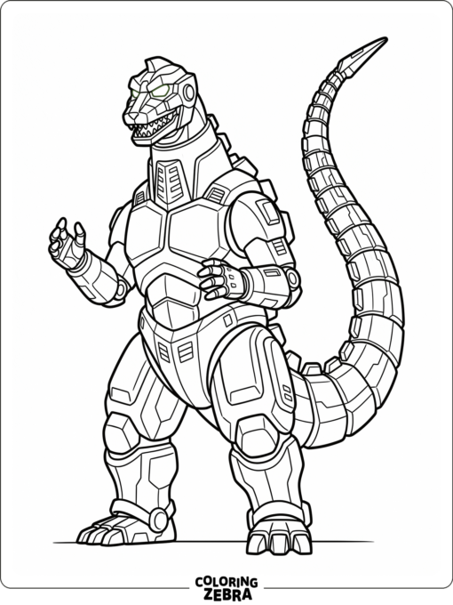 A mechanical Godzilla with armor plates and vents