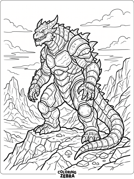 A massive Mega Kaiju on a rocky ridge