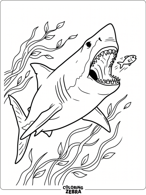 A megalodon biting at a fish