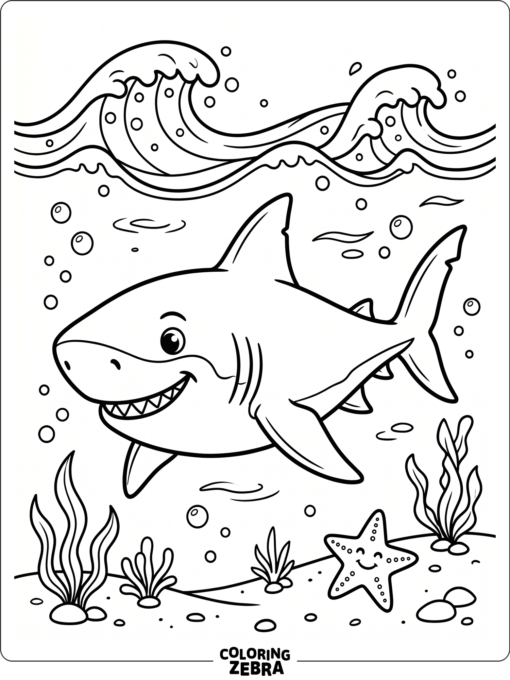 A friendly megalodon with a starfish in the water