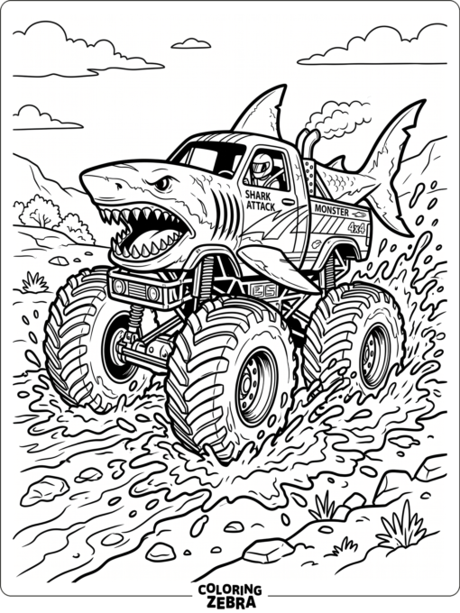 Shark-Inspired Monster Truck Outline
