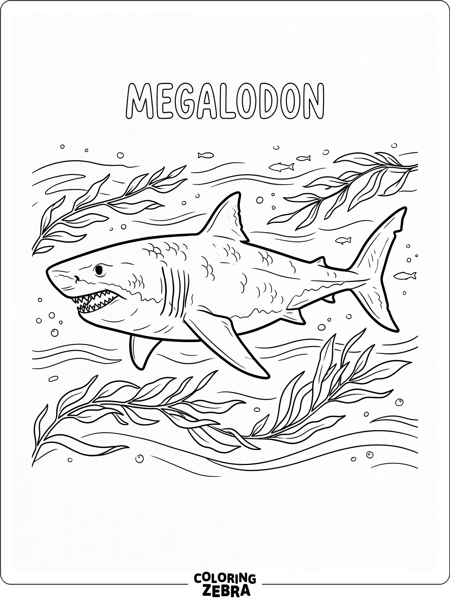 A huge megalodon gliding through the open ocean