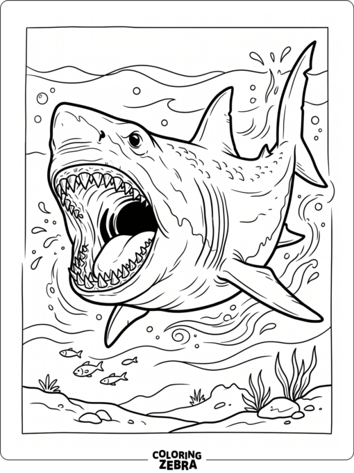 A megalodon with its mouth wide open
