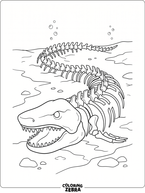 A megalodon skeleton resting on the ocean floor