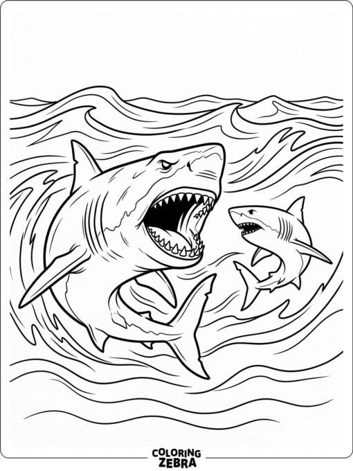 A giant megalodon facing a shark in the ocean