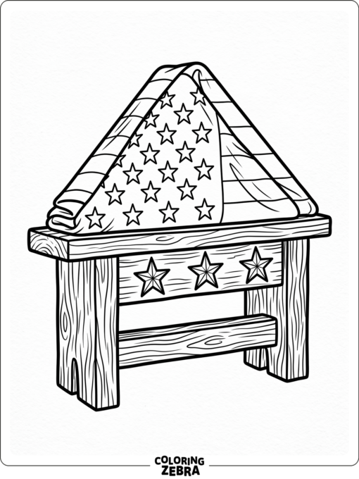 Folded American flag on a wooden stand