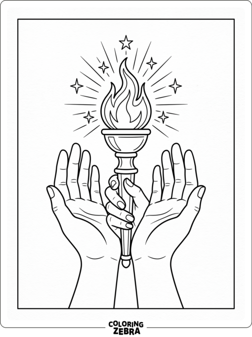 Open hands holding a shining torch