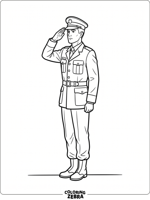 Soldier in uniform standing at attention and saluting