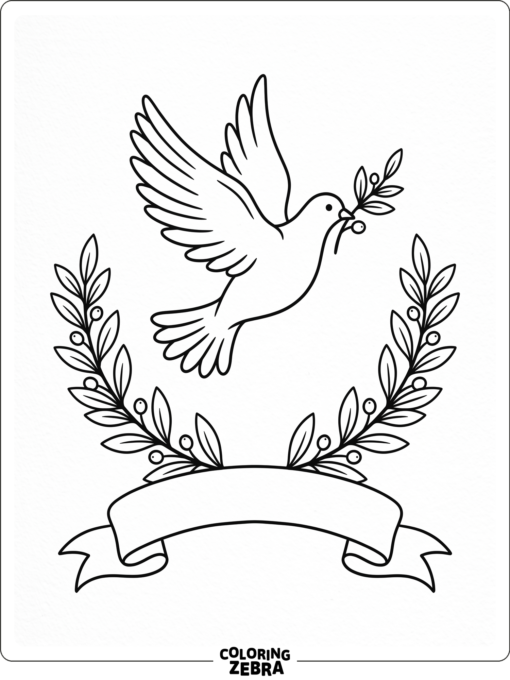 Peace dove flying above laurel branches