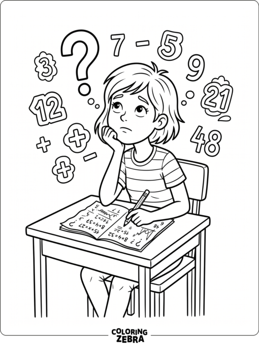 Un estudiante resolviendo un problema matemático con números y un signo de interrogación