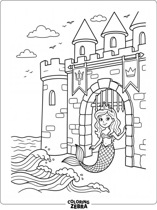 A mermaid princess at a castle gate