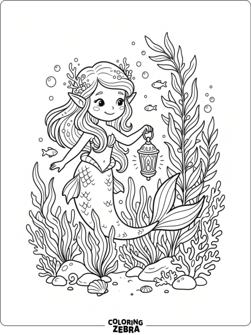 A mermaid elf with pointed ears and a lantern