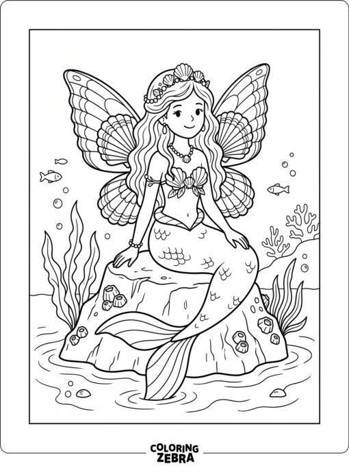 A mermaid fairy sitting on a lily pad