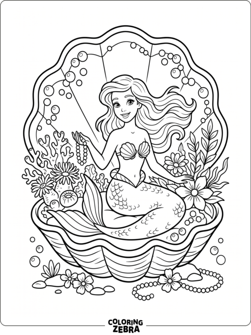 A mermaid sitting inside a giant shell