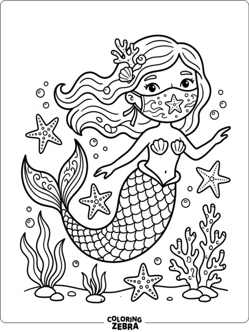 A mermaid wearing a decorative mask